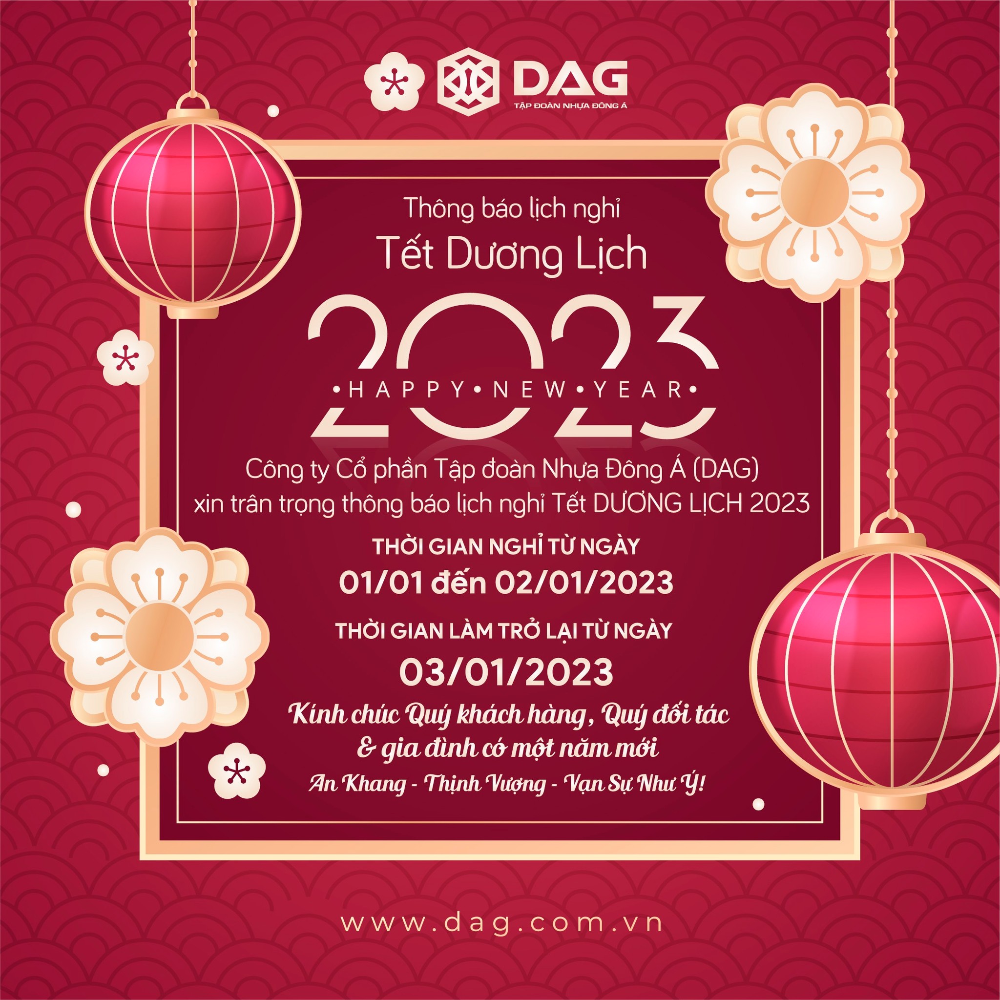 DAG thông báo nghỉ tết dương lịch 2023